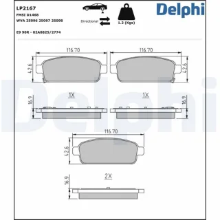 Delphi Bremsbel?ge hinten Chevrolet Opel LP2167