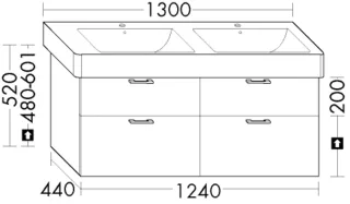 Burgbad Waschtischunterschrank System 30 Preisgruppe 1 Aqua 520x1240x440 Eiche Dekor Cashmere WYKB124F6312