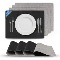 Bestlivings Platzset Kunstleder Uni/Struktur, (4-St), Tischset, abwischbares Lederimitat Platzdeckchen 46x33cm Doppelseitig