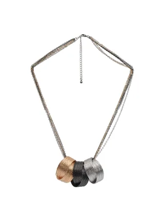 Steuer Modeschmuck Kette Metall Kreise 3-farbig gehämmert