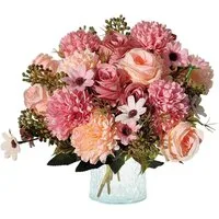 Kunstblumenstrauß 4er Set rosa künstliche Rosenblumensträuße, FOUORTUNATE-BEE, Künstliche Blumensträuße mit Rosen, Hortensien & Gänseblümchen