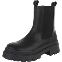 Ital-Design Damen Chelsea Boot mit Plateauprofil und Blockabsatz Plateaustiefelette (92125272) Blockabsatz Stiefeletten in Schwarz