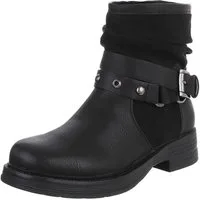 Ital-Design Stylische Stiefelette mit Schnalle für Damen – Alltagslook Stiefelette (90851764) Blockabsatz Western- & Bikerboots in Schwarz