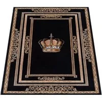 Belle Arti Teppich Teppich Wohnzimmer Wohnzimmerteppich schwarz gold Motiv Royal Krone, orientalisch, Kurzflor, Flauschig, Rutschfest, Mäander Muster