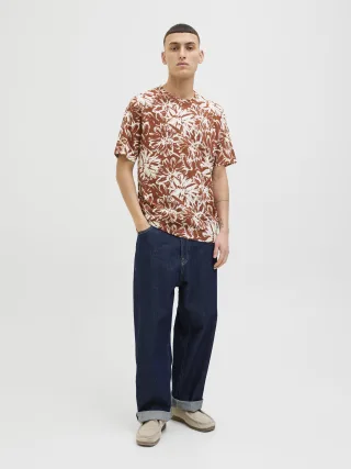 JACK&JONES - JORSPLIT AOP TEE SS CREW NECK LN arabian spice - Gr. - XXL