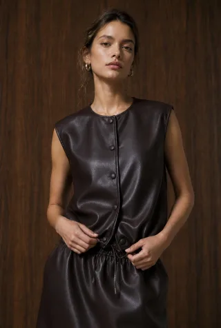 Jane Lushka - Clare eco leather vest dark brown - Gr. - M