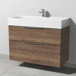 Sanipa 3way Waschtischunterbau zu Kaldewei Silenio Waschtisch mit 2 Auszügen, Eiche-Tabak UM45650