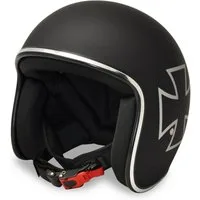 Alpha Speeds Motorradhelm ATELIER — Classic Iron Cross, Jet-Helm • Fiberglas • Matt Schwarz, nur ca. 800 g, inkl. herausnehmbare Wangenpolster, Slim & Smart Fit