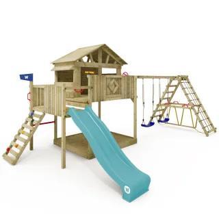 Spielturm Smart Fjord mit Sandkasten, Rutsche & Doppelschaukel - Massivholz Garten Spielhaus für Kinder - Wetterfestes Klettergerüst - Wickey