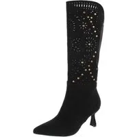 Ital-Design Kniehohe Stiefel mit Aussparungen und Absatz für Damen Sommerboots (91261235) Pfennig-/Stilettoabsatz Stiefel in Schwarz