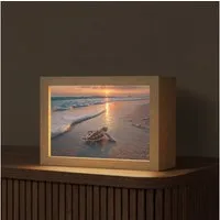 OnlyWow Tischleuchte Lightbox Schildkröte - Strand - Sonnenuntergang, Dimmbar, Farbwechsel, LED, Warmweiß, Kaltweiß, Neutralweiß Einstellbar, Tischlampe, Schreibtischlampe, Desk, Dimmbar, mit Kabel, LED