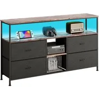 FUROKOY TV-Schrank Lowboard TV-Bank (Fernsehschrank Sideboard-Schrank mit 3 Regal und 4 Stoff Schubladen, für Wohnzimmer Schlafzimmer, Schwarz, 108 x 29.8 x 76.8cm)