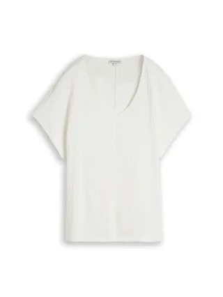 Tom Tailor - Loose Fit T-Shirt im Material-Mix whisper white - Gr. - M