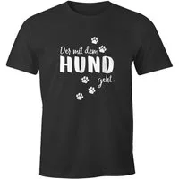MoonWorks Print-Shirt Herren T-Shirt mit Hundemotiv Der mit dem Hund geht Pfoten Pfotenabdrücke Shirt Hundesprüche Moonworks® mit Print