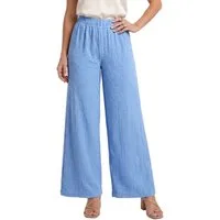 dy_mode Palazzohose Damen Palazzohose High Waist Sommerhose Weit Bein Hose Knitter-Optik in Unifarbe, High Waist, mit elastischem Bund, in Knitter-Optik