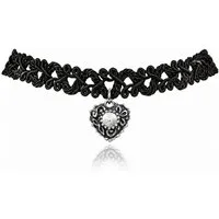 LUISIA® Kette mit Anhänger Spitzen Kropfband 'Malina' mit Herzanhänger, Schw