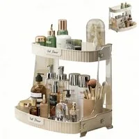 HEYHIPPO Make-Up Organizer Kosmetik Organizer zweistöckig 30,5×22×28cm,Cremeweiß,robust&stilvoll, Organizer für Hautpflegeprodukte, stabiles Regal mit großer Kapazität, Make-up Aufbewahrungsbox mit 2 Ebenen,PET-Material,ideal für Bad&Tisch