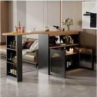 i@home Bartisch Ausziehbarer Esstisch mit Stauraum (138-193X39X105CM, Bis 50 kg belastbar, 1x Bartisch), Mit 1m langem LED Lichtstreifen, 2 Türen, drehbar, Schwarz
