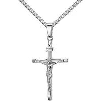 JEVELION Kreuzkette Kruzifix Kreuzanhänger 925 Silber - Made in Germany (Silberkreuz, für Damen und Herren), Mit Silberkette 925 - Länge wählbar 36 - 70 cm oder ohne Kette.