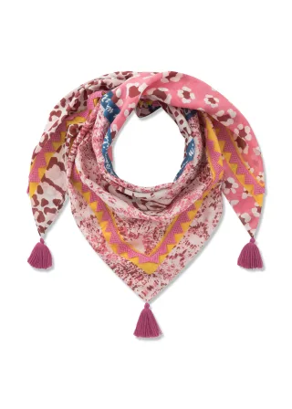 Tuch aus organischer Baumwolle mit verschiedenen Animal-Prints und STAY WILD-Schriftzug pink - Gr. - one size
