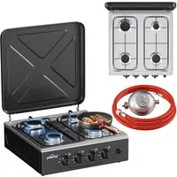 HOMELUX Gaskocher Campingkocher, 3/4/5 Flammig Gasherd Kochfeld, Campingkocher mit 1,5M Anschlussschlauch und Druckminderer 50 mbar