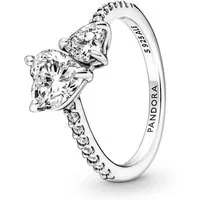 Pandora Solitärring 191198C01, Silberring für Damen Funkelnde Herzen Solitär