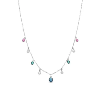 Luxenter-Halskette aus Metalllegierung und weißer Perle, abgeschlossen mit Rhodium – Sewi