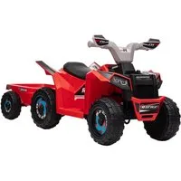 HOMCOM Elektro-Kinderquad 6V Kinderquad, Kinderfahrzeug, Elektroauto mit Anhänger, Belastbarkeit 25 kg, (1-tlg), für Kinder, Rot