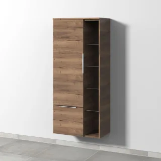 Sanipa 3way Stauraumschrank mit 1 Tür, 1 Auszug und offenen Fächern, Eiche-Tabak UM18250