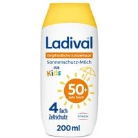 Ladival Sonnenschutzmilch Sonnencreme Empfindliche Kinderhaut Sonnenschutz-Milch, Sonnencreme für Kinder, ab 6 Monaten geeignet, extra wasserfest, 4-fach Zellschutz