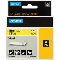 Rhino IND ORIGINAL Schriftband Vinyl 12mm x 5,5m, schwarz auf gelb permanent klebend, 18432