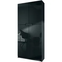 Vladon Aktenschrank Logan (Aktenschrank, mit 5 Fächern und 4 Türen) Schwarz matt/Schwarz Hochglanz (82 x 184 x 37 cm)