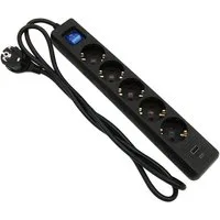 ARLI 1,5m Steckdosenleiste schwarz 5 fach mit USB-A + USB-C Steckdosenleiste 7-fach (Schutzkontaktstecker, EIN / AUS Schalter, Kindersicherung, Kabellänge 5 m), flacher Winkelstecker
