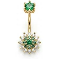 Karisma Schmuck Bauchnabelpiercing Edelstahl 18 Karat vergoldet – Bananabell mit grünem Zirkonia-, Kristall in Blumen-Optik