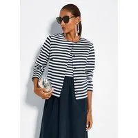MADELEINE Langarmshirt Maritimer Blazer im Streifenlook, Langarm Gestreifte Shirtjacke mit Rundhals und Knöpfen