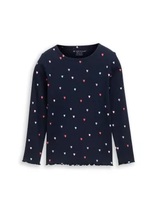 tom tailor kids - Langarmshirt mit Rippstruktur navy colorful heart - Gr. - 98