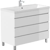 Lomadox Waschtisch FROME-02, 100 cm, weiß Hochglanz, stehend, mit 3 Schubladen