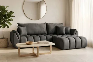 Ecksofa Schlafsofa Sofa COLLIN in Stoff Monolith Dunkelgrau Ottomane Rechts