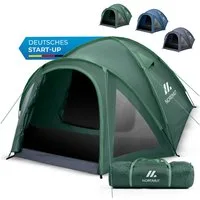 Nordmut Kuppelzelt 4 Personen 300x250 cm Vorraum wasserdicht 5000 mm, Personen: 4 (Trekkingzelt mit Fiberglas Gestänge & schnellem Aufbau, Familienzelt mit Moskitonetzen & angenehmem Raumklima), Campingzelt wasserdicht mit Vorraum & versiegelten Näht