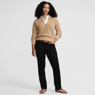 Unifarbene Straight Fit Jeans Mid Waist, Damen, size: regular, Schwarz, Elasthan/Baumwoll-Mischung/Polyester-Mischung, by Lands' End