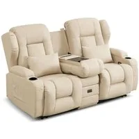 LuxusKollektion TV-Sessel Relaxsessel Zweisitzer Leathaire Beige Klappbare Mittelkonsole