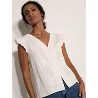 Apricot Spitzentop Geblümte Bluse mit Stickerei