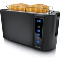 Arendo Toaster 4-Scheiben, Wärmeisoliertes Doppelwandgehäuse, Display Restzeitanzeige, 2 lange Schlitze, für 4 Scheiben, 1500 W, Langschlitz, Brötchenaufsatz, Brotscheibenzentrierung, Touchpanel