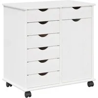 vidaXL Rollcontainer Rollschrank 63,5 x 39 x 65,5 cm Massivholz Kiefer Weiß, (1 St)