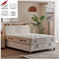 Bambi Boxspringbett mit Bettkasten mit Matratzen Cappadocia Set Stauraum 7-Komfortzonen (Set, 1 x H3 Mittelfest Matratze, 2 x Bettkästen, 1 Kopfteil), LED Beleuchtung mit USB & Type-C