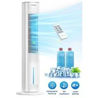 LEENON Turmventilator mit Wasserkühlung,Befeuchter&Aroma-Diffusor,4in1,leise,90° Oszillation, Luftkühler mit Timer & Fernbedienung,LED-Display,weiß,3 Lüftungs-Modi