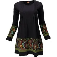 Guru-Shop Midikleid Baumwoll Minikleid Boho chic, Langarm Tunika -.. alternative Bekleidung