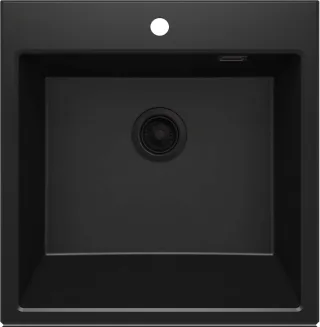 Neuesbad FARMHOUSE 1-Becken Granitspüle 600x610x214, Schwarz, mit SPACE SAVER LUX NB1DEZQEN10K1