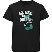 MyDesign24 T-Shirt Kinder Print Shirt mit Skelett und Skate or Die Aufschrift Bedrucktes Jungen und Mädchen Skater T-Shirt i518