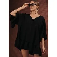 Rosa Faia Strandkleid Akalani kurz, weich, Oversize Kleid, Cover-Up, V-Ausschnitt, luftig, feminin